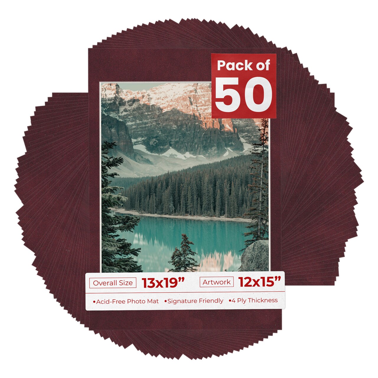 Dark Red Suede Mat Board for 13x19 Frames - Fits 12x15 Photos